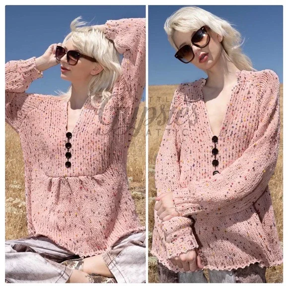 POL Pink Confetti Cake Peplum Sweater - Picture 2 of 9